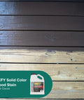 Solid Color Wood Stain For Decks And Fences UV Resistant Opaque Finish That Hides Imperfections Long Lasting Exterior Paint With Zinc Nano UV Protection 1 Gallon in Dark Cocoa shown on wood boards