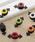 Simple Ceramic Dresser Knobs With Vintage Backplate Drawer Pulls 10 Pack Featuring Slick Zinc Alloy Base for colorful ceramic knobs on a light background.