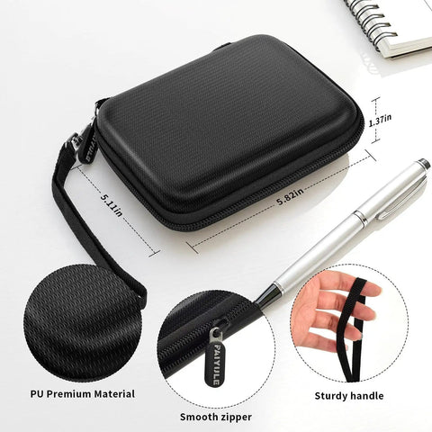 Black Rugged Travel SSD Case For External Solid State Drives And Portable Storage with dimensions and design details