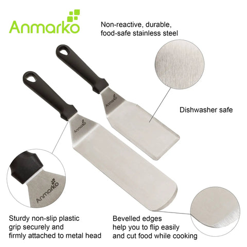 Stainless Steel Spatula Set For Grill And Griddle Heavy Duty Hibachi Style Spatula Turner And Grill Scraper with black handles