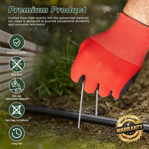 Heavy Duty 6 Inch Landscape Staples 50 Pack Hot Dip Galvanized 11 Gauge Garden Stakes for securing landscape fabric