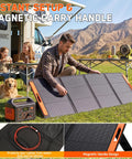 Camping setup with 200W Portable Solar Panel Foldable Charger With ETFE Laminate For Outdoors Built For Camping And RV Life