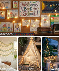 Warm White 33Ft 100 LED Connectable Globe String Lights With Remote for classroom, bedroom, tent, and swing decor scenes.