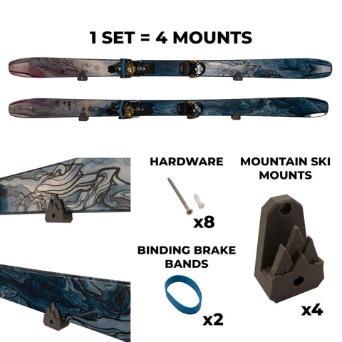 Slick Horizontal Ski Rack Wall Mount Bracket Black Hookless Design Keeps Your Boards Flat Against The Wall, includes 4 mounts and hardware.