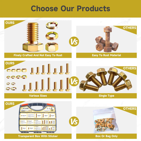 Comparison of Badass 740 Piece Metric Bolts And Nuts Kit Featuring M6 M8 M10 M12 Assortment against inferior rust-prone hardware.