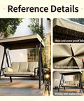 Replacement Swing Canopy Top Cover 420D Fabric All Weather UV Waterproof Beige Durable Tear Resistant Shield For Outdoor Swing Frames Easy Fit Protects Against Wind Dust Rain And Sun displayed on a swing frame with rain and tear-resistant features.