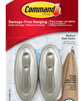 No Tools Required Medium Bath Hooks Set With 2 Shower Hooks And 4 Water Resistant Strips Holds Up To 3 Lbs Brushed Nickel Finish