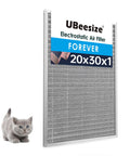 Tough As Nails 20X30X1 Reusable Electrostatic Air Filter For HVAC And Furnace Systems featuring a gray cat beside the frame.