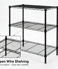 Heavy Duty 3 Tier Wire Shelving Rack, Adjustable Freestanding Storage Organizer, open wire design for clear item visibility.