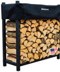 Built Tough Indoor Outdoor Firewood Rack Set, Heavy Duty Steel Log Storage Holder With Seasoning Cover, Four Foot By Four Foot