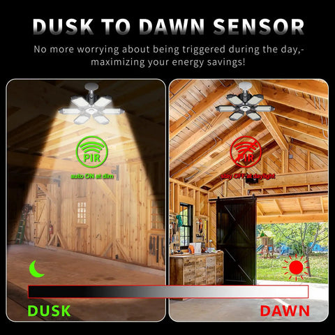 Motion Sensor Garage Light With Upgraded PIR, 20000 Lumen Output 200W Ceiling LED Motion Activated Light in barn