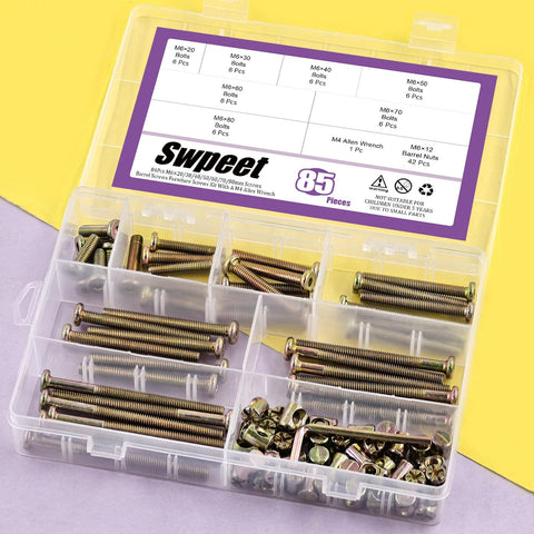 Box of Colored Zinc M6 Hex Socket Head Cap Screws Kit With 20/30/40/50/60/70/80mm Lengths, Barrel Nuts, and Allen Wrench