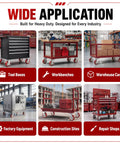 Heavy Duty Caster Wheels Set Of Four With Six Inch Pvc Treads Smooth Rollout Action shown on tool boxes and workbenches.