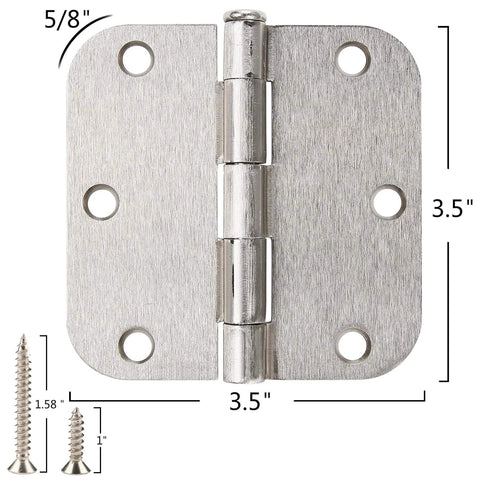 30 Pack Rounded Satin Nickel Door Hinges Three Point Five Inch Interior Five Eighth Inch Radius Corners Brushed Nickel Finish