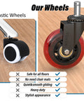 Comparison of plastic wheel and Office Chair Wheels Set Of 5 - 3 Inch Rubber Casters Replacement Universal Fit, shown on hardwood.