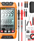 Versatile Digital Multimeter With Auto Ranging And TRMS 9999 Counts For AC DC Voltage And Current, Resistance, Capacitance, Diodes, Continuity, Frequency, Temperature And NCV, A Handy Pro Grade Tool For Home, Workshop And DIY Projects with accessories, orange color, front view
