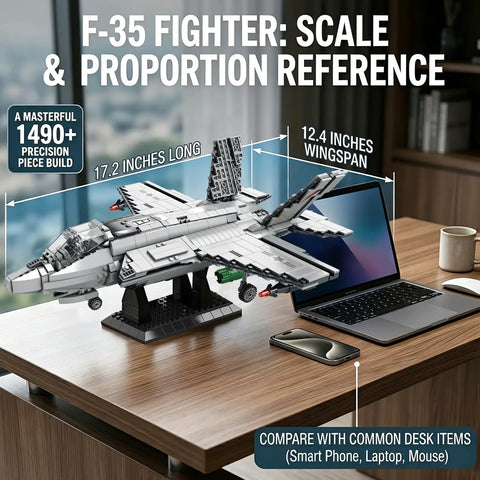 F-35 Fighter Jet Building Blocks Set With 1,490 Pieces For A Boss Level Military Model Build Realistic Stealth Aircraft On Desk