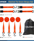 4 Pack Ratchet Straps For Trailers Boats And More, 1 Inch By 10 Foot Heavy Duty Tie Downs With 900 Lb Break Strength, orange