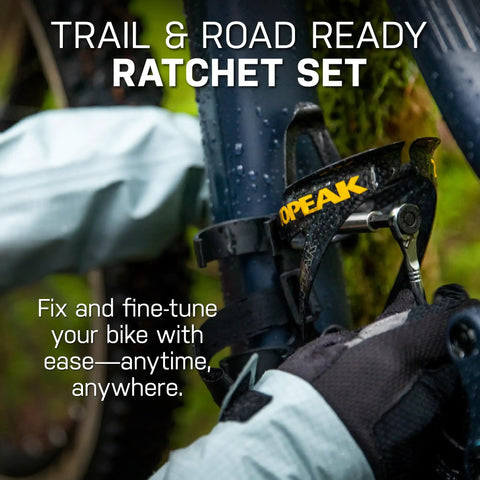 Ratchet Rocket Lite DX Bike Multitool with 16 Functions attached to a bike frame for on-the-go repairs on trail