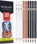 Charcoal Pencils For Drawing Set 10 Pack Includes Black White Brown Suntan Assorted Pencils For Sketching Shading And Blending
