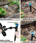 Smart Drip Irrigation Kit With Water Timer, 162 Feet System, adjustable sprinkler nozzles showing various water volumes