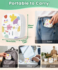 Portable Mini Sticker Printer With Bluetooth Inkless Thermal Technology, 3 Roll Paper Pack shown in pocket and on desk