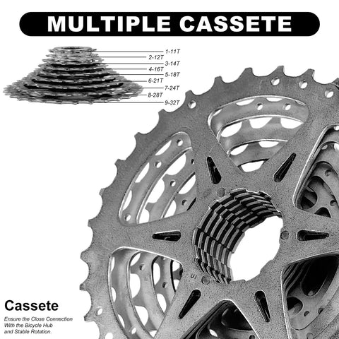 Image of 9 Speed Bike Cassette CS-HG400-9 11-32T Sprocket for Mountain, Folding, and Commuter Bikes with steel structure.