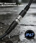Rugged M12 8 Pin A Code Straight Male To Female Extension Cable IP67 Waterproof Metal Shell Full Shielding Industrial Sensor Wire 164 Foot in wet conditions.