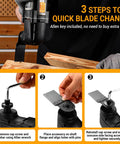 Detailed guide for quick blade change on Hardcore 2.5 Amp Oscillating Multi Tool corded electric workhorse.