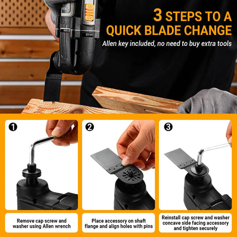 Detailed guide for quick blade change on Hardcore 2.5 Amp Oscillating Multi Tool corded electric workhorse.