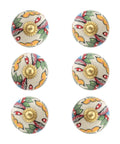 Kick Up Your Space With These Dope Handmade Ceramic Dresser Knobs Featuring A Vibrant Multicolor Leaf Pattern Perfect ForKitchen Cupboards Bedroom Drawers And Furniture Hardware Including Four Sturdy Pulls For Easy Room Refreshes. Set of six ceramic knobs with gold hardware and leaf design.