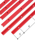 Six Pack Of Three Foot Aluminum T Track Rails In Bold Red Built For Rock Solid Woodworking Jigs And Shop Fixtures Featuring Pre Drilled Holes And Screws For Quick Builds. Red aluminum t tracks with pre-drilled holes.
