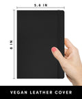 Top Shelf Hardcover Lined Journal Notebook With College Ruled Pages For Your Daily Grind And Heavy Note Taking Vegan Leather Water Resistant Cover shown in hand.