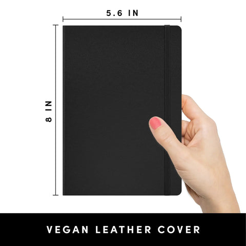 Top Shelf Hardcover Lined Journal Notebook With College Ruled Pages For Your Daily Grind And Heavy Note Taking Vegan Leather Water Resistant Cover shown in hand.