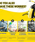 Heavy Duty High Temp Steam Cleaner For Home And Cars. Quick 60 Second Heat Up Multi-Use Steam Washer with yellow and black design.