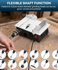 Compact Mini Table Saw Featuring Game Changing Dual Motor Safety Switches with flexible shaft function for precision crafting.