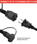 Connectors for 48 Foot LED Color Changing String Lights With Remote showing end-to-end linking capability and protective cover.