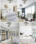 Boho Flush Mount Light Fixture With Two Lights Natural White Wood Beaded Ceiling Light in bedroom, hallway, closet, bathroom