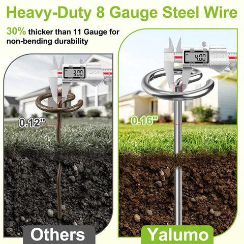 Heavy Duty 8 Gauge Landscape Staples Set Of 120 With Pick Hook, showing comparison of steel thickness in soil