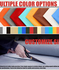 Multiple color options of fabric swatches with customization option for size, including red, blue, yellow, and more.
