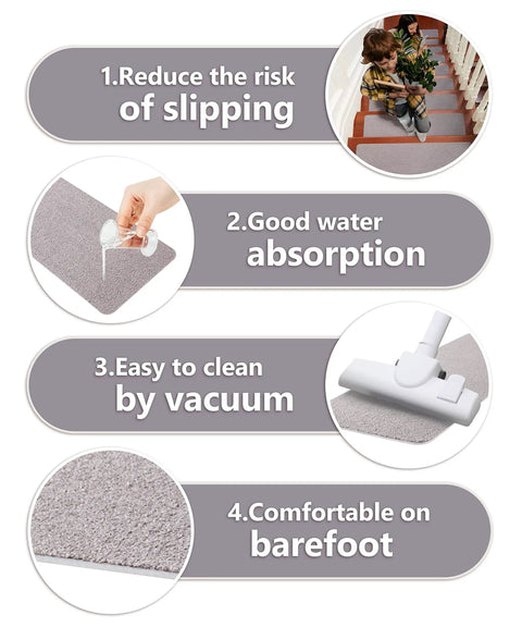 Non Slip Carpet Stair Treads That Grip Steps For Kids Seniors And Pets Self Adhesive 14 Piece Set 8 By 30 Inches Gray features