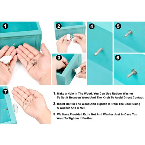 Installation guide for 50 Pack Slick Brown Ceramic Drawer Knobs Featuring Delicate Leaf And Flower Motifs, showing assembly steps.