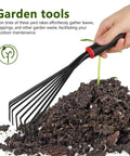 Nine Tines Metal Garden Hand Rake Set For Yard Lawn And Flower Beds Mini Cultivator Tools With Easy Grip Handle in soil