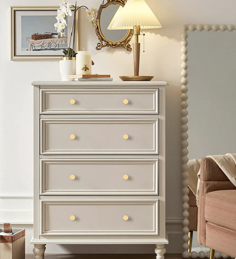 Dresser with Heavyweight Solid Brass Brushed Gold Cabinet Knobs 0.94 Inch Diameter 24mm, enhancing contemporary style.