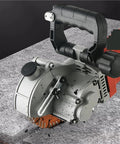 Close-up of Professional Heavy Duty Electric Wall Chaser Slotting Machine with Dust Free Circular Saw design cutting concrete