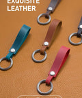 Top Shelf Crazy Horse Leather EDC Keychain Strap With Aerospace Titanium Key Ring For Car Keys, colorful leather straps displayed.