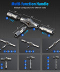 Multi-function handle with configurations for Precision Magnetic Screwdriver Set With S2 Steel Bits And Aluminum Handle, Compact Ratcheting Repair Kit.