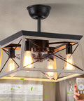 Rustic Farmhouse Caged Ceiling Fan With Light and Remote, 4 light metal ceiling fan showing geometric cage design and remote control