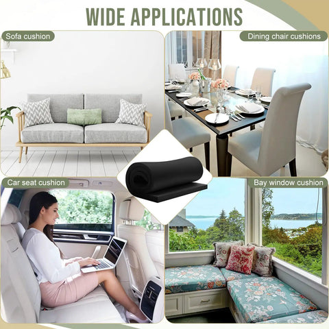 Top Shelf High Density Upholstery Foam Cushions In Deep Black for Couch Repairs and Furniture Upgrades as car seat and sofa cushions.