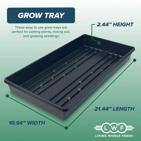 Five Pack Black Plastic Growing Trays Without Drain Holes, 21 By 11 By 2 Inches, ideal tray with dimensions shown